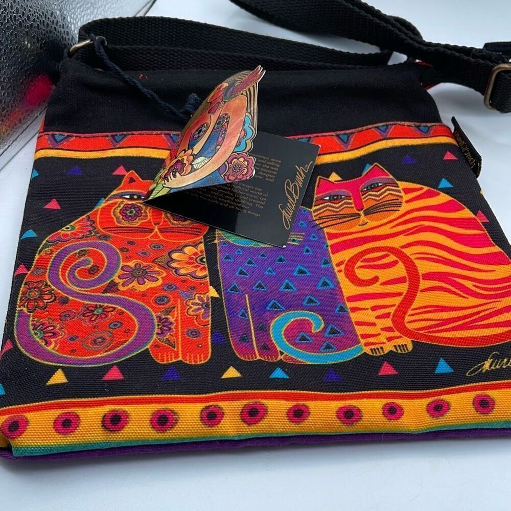 NWT Laurel Burch canvas bright cat crossbody.